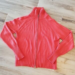 Boston Proper Coral Silk Cashmere Cardigan Sweater Medium Full Zip Knit